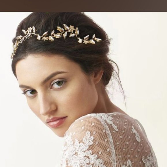Elizabeth Bower Crystal Leaf Garland Head Band Ribbon Ties NWT